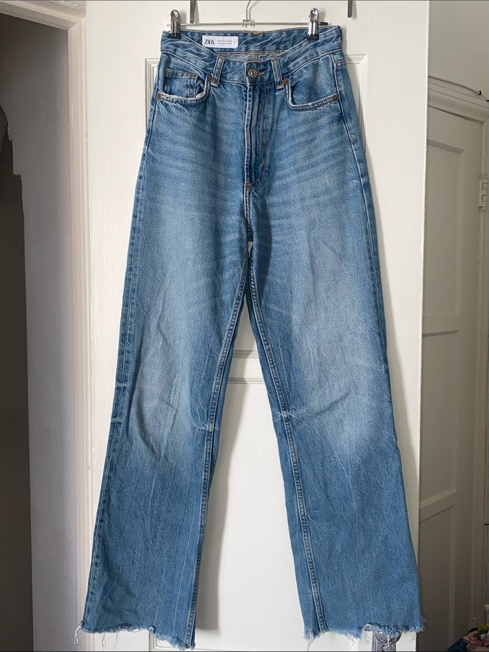 Zara Light Blue High-Rise Straight Wide Leg Denim Jeans Size 2
